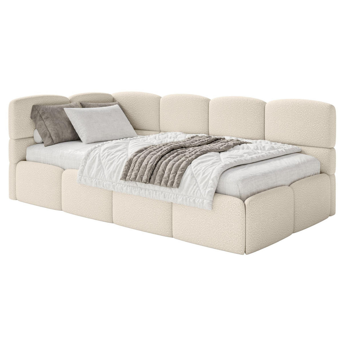 JUGENDBETT Cloudy links mit Rausfallschutz Bouclé Hellbeige - Ecru, Kunststoff/Textil (90/200cm) - Selsey