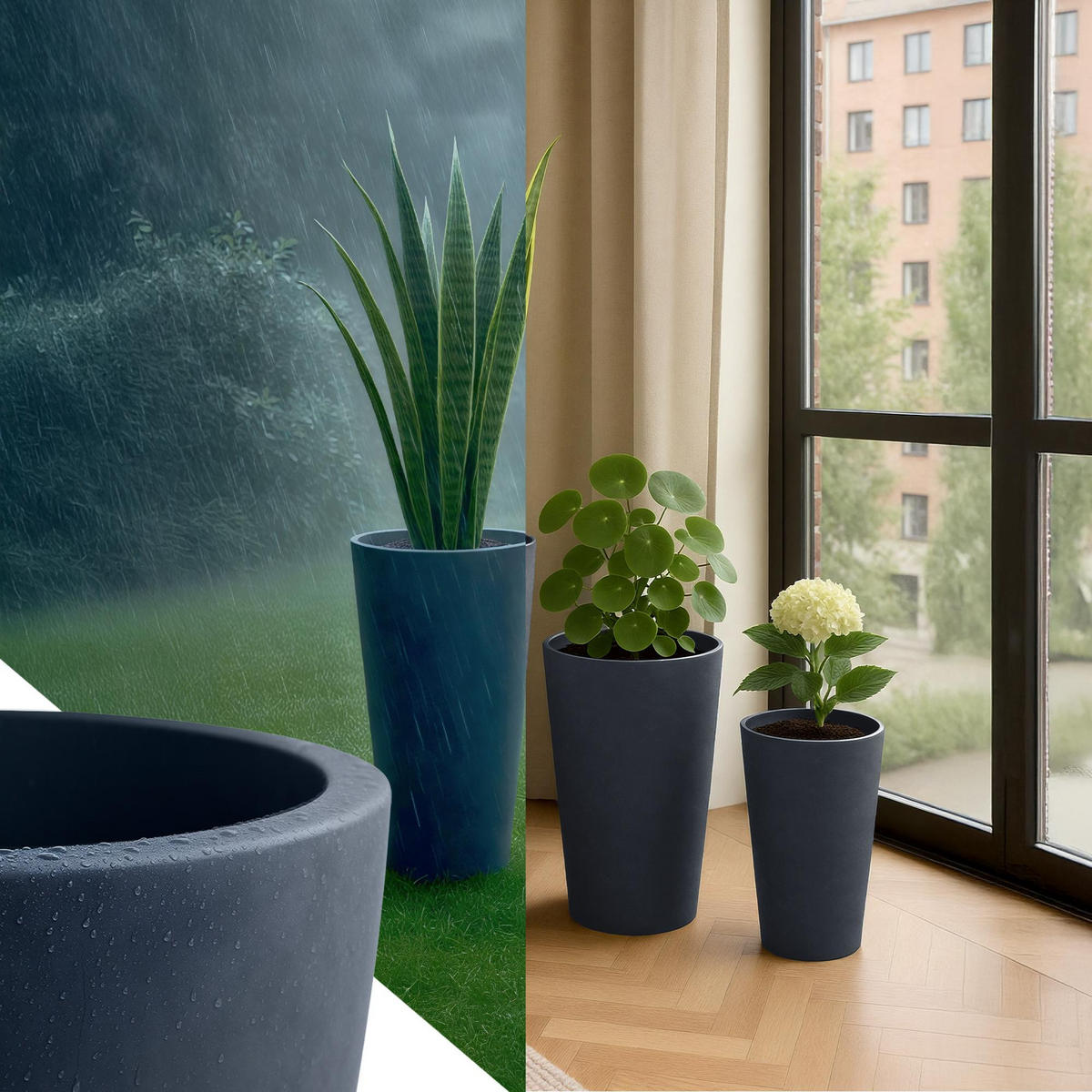 PFLANZKÜBEL 3er Set Anthrazit - Anthrazit, Kunststoff (41/61cm) - CLP