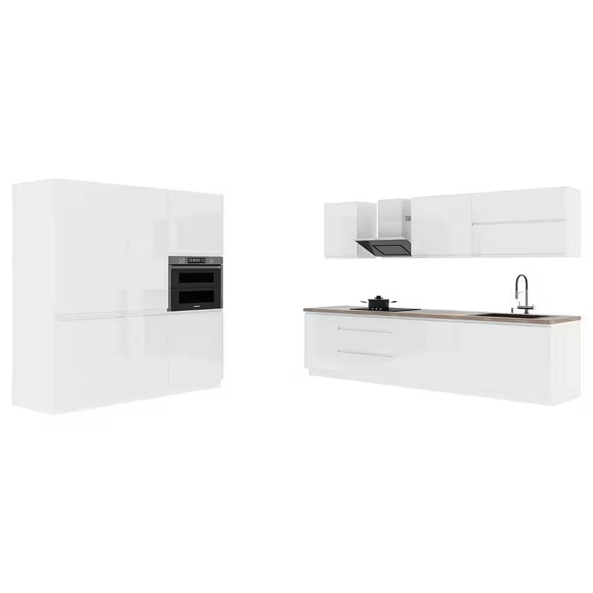 KÜCHENZEILE 400 cm - Aspen K65-M400 - in Weiß/Hochglanz - Weiß Hochglanz, Holz (240/212/160cm)