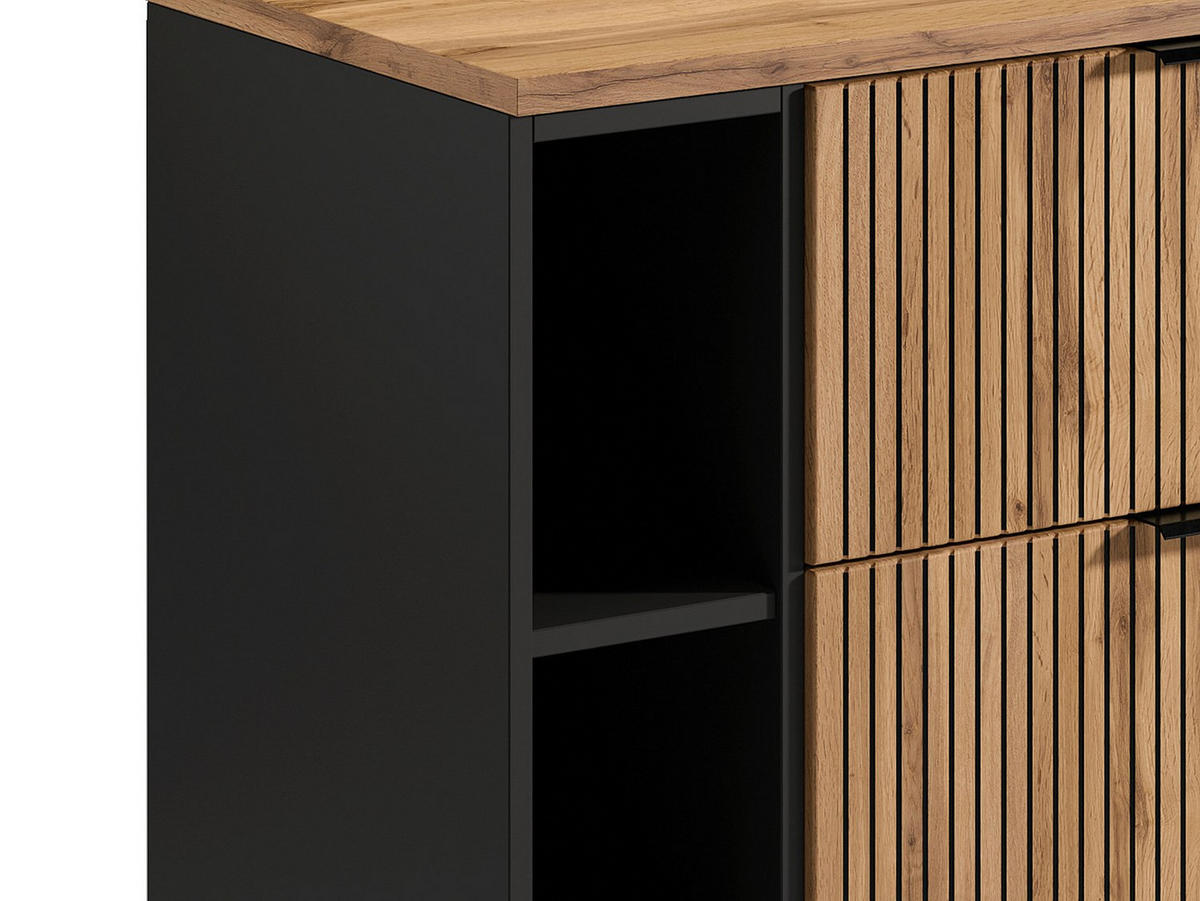 WASCHBECKENUNTERSCHRANK hängend mit Ablagen - Streifenoptik - Holzfarben hell - 80 cm - MADELA - Schwarz, Holz (80/57/46cm) - Vente-Unique