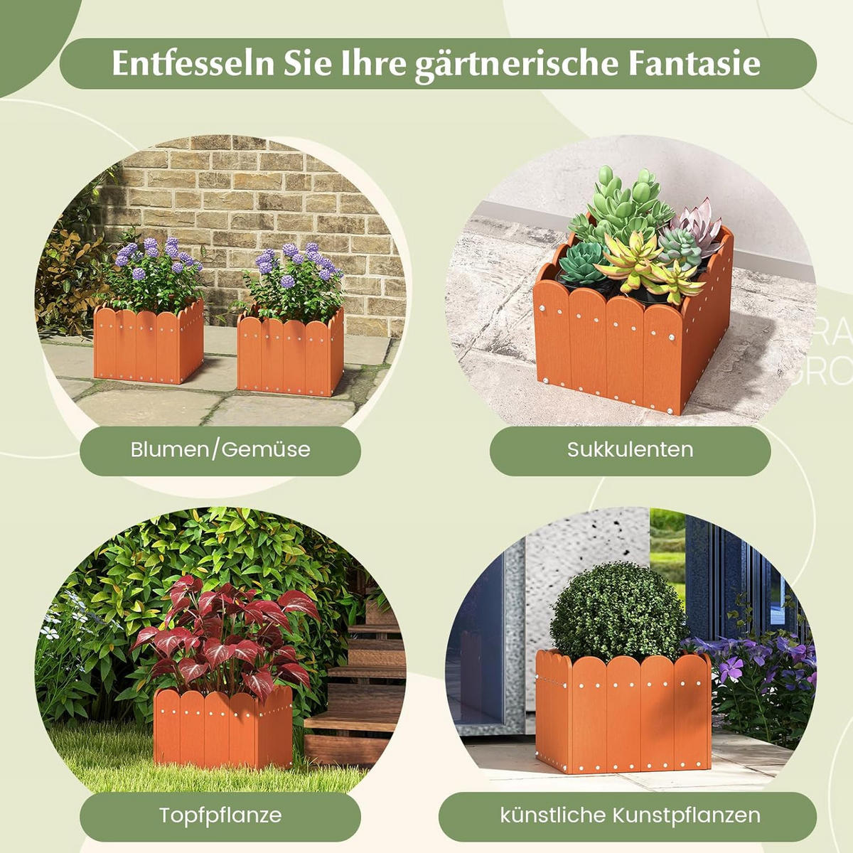 BLUMENKUBEL 2er-Set Orange - Orange, Kunststoff (25cm) - COSTWAY