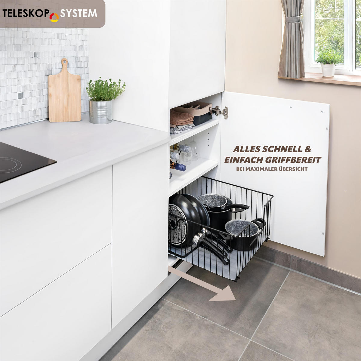 SCHRANK-KORBAUSZUG 50 cm, schwarz - Schwarz, Metall (50/23/50.5cm) - bremermann