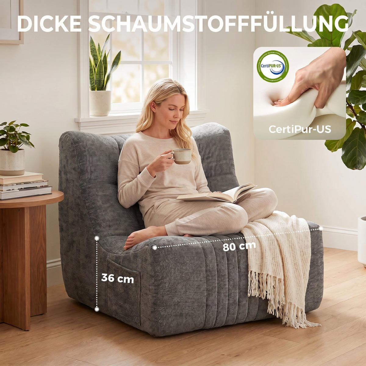 SOFA Hellgrau 90.0/80.0/76.0cm - Hellgrau, Textil (80/76/90cm)