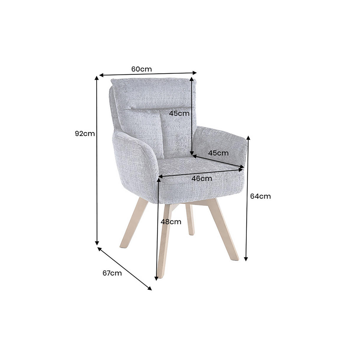 STUHL BIG GEORGE Chenille Grau 90 cm - Braun/Grau, Holz/Kunststoff (60/92/67cm) - riess-ambiente