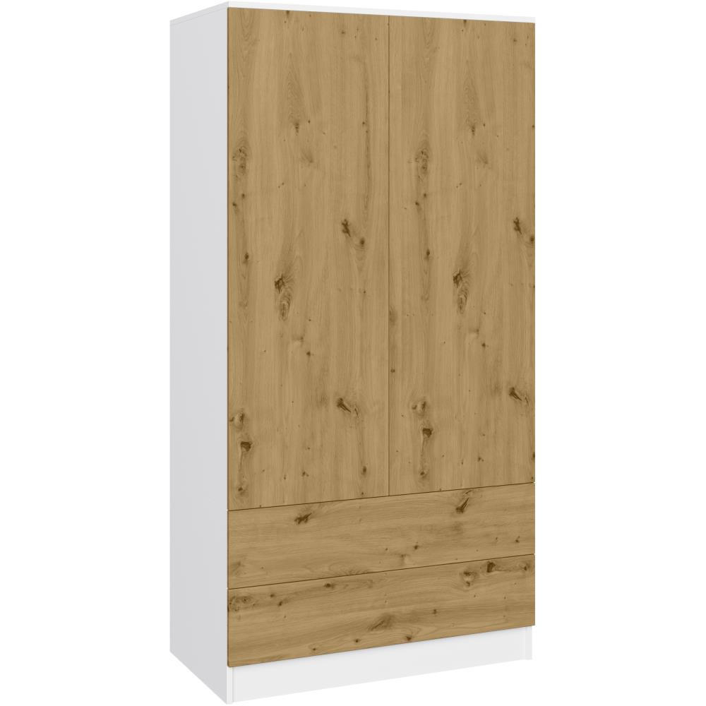 DREHTÜRENSCHRANK Look 90/180/50 cm 2-türig mit Schubladen weiß+eiche artisan - Weiß/Eiche Artisan, Holzwerkstoff (90/180/50cm) - Beautysofa