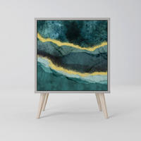 SIDEBOARD GOLDRUSH ODYSSEY, Grau, 57,5x42x77,5 cm, Schräge Buchenholzfüße - Buchefarben/Multicolor, Holzwerkstoff/Buchenholz (57.5/77.5/42cm) - SpaceRebels