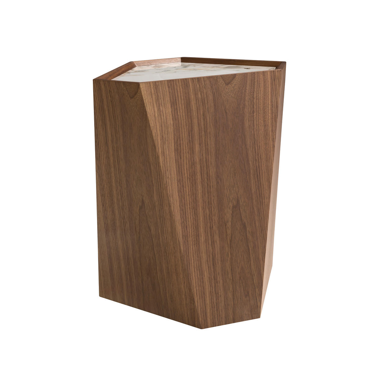 ECKTISCH Dreieckiger Ecktisch aus Porzellanmarmor und Nussbaumholz 43/37/50 cm - Walnussfarben/Weiß, Holz (37/43/50cm) - ANGEL CERDA