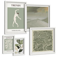 BILDER SET 5er Set - 50x50 cm & 20x30 cm & 40x60 cm Weißer Rahmen - Abstrakte Pflanzenmuster - Weiß, Kunststoff (40/60cm) - TULUP