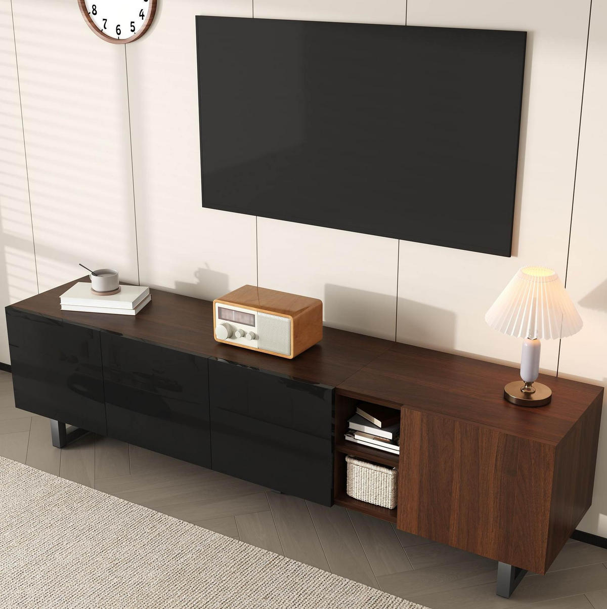 TV-SCHRANK mit Stauraum 180 x 38 x 50 cm Schwarz/Natur - Schwarz, Holzwerkstoff (38/50/180cm) - Beauniv
