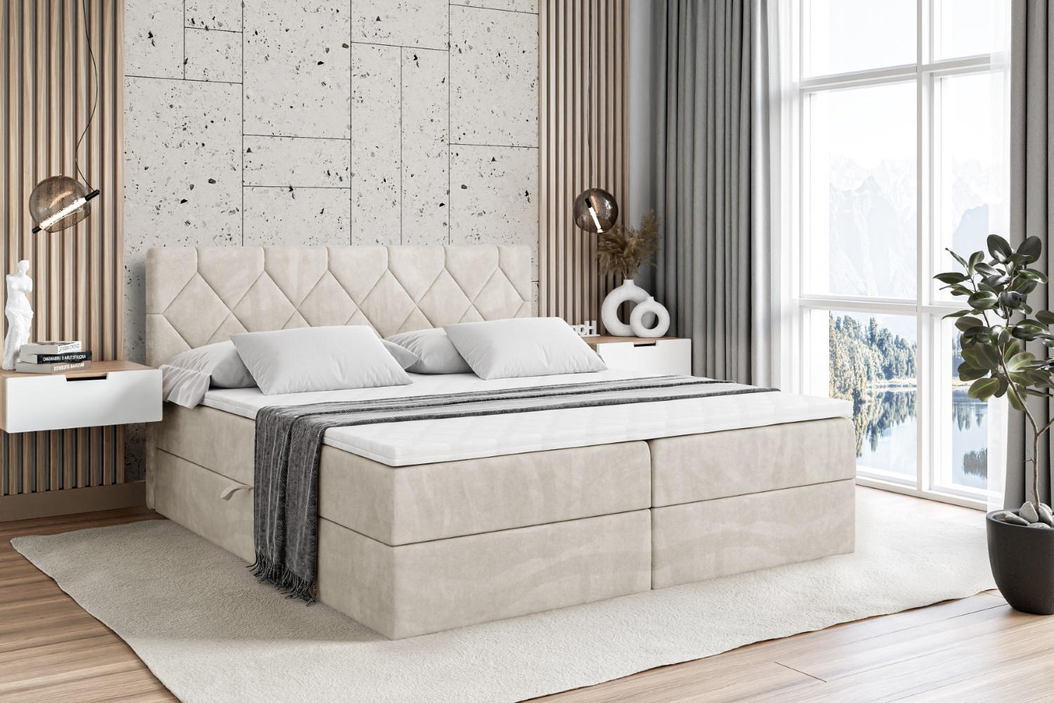 BOXBETT mit Matratze H3 und Lattenrost - CATOR - 140 x 200 Ecru - Ecru, Holzwerkstoff (140/200cm) - ALTDECOR
