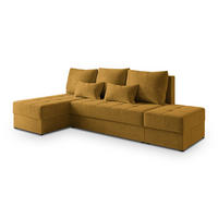 ECKSOFA NORVI Gelb Plüsch-Stoff mit Schlaffunktion - Gelb, Holz (251/143cm) - MASSENO