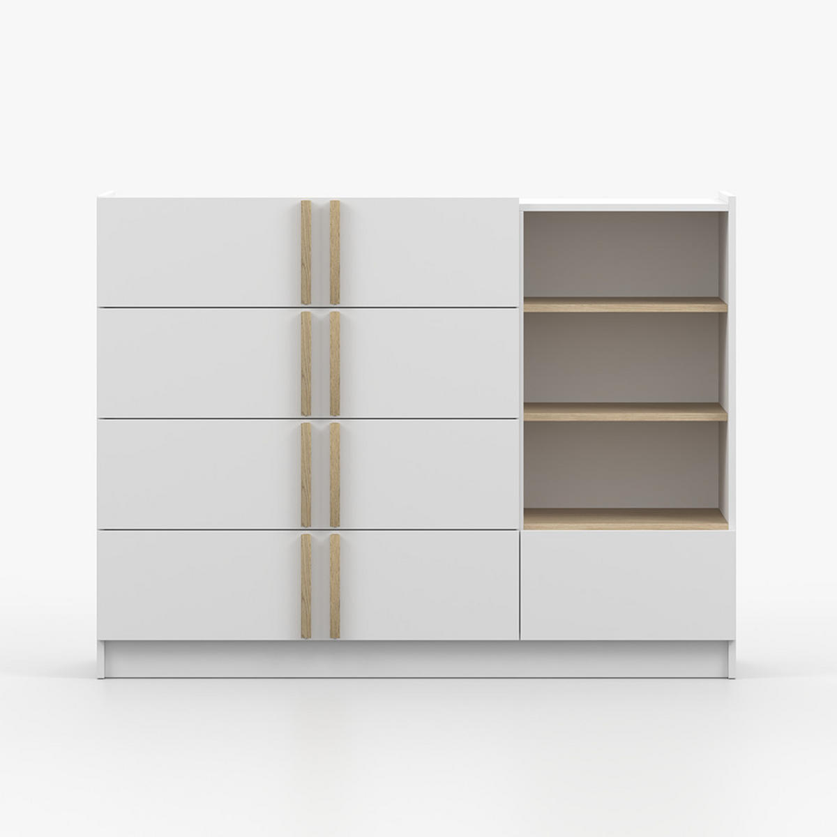 KOMMODE SEVILLA 5S 90 cm Weiß/Weiß, fünf Schubladen, Holzgriffe - Buchefarben/Weiß, Holzwerkstoff (135/96/47cm) - imoebel24