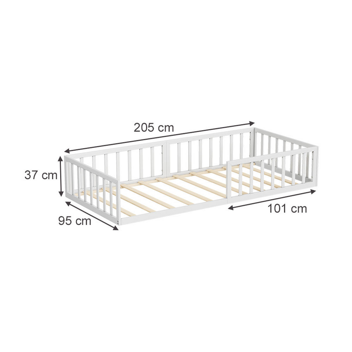 BODENBETT AUS METALL Minno Weiß 90x200 ohne Matratze - Weiß, Metall - VitaliSpa
