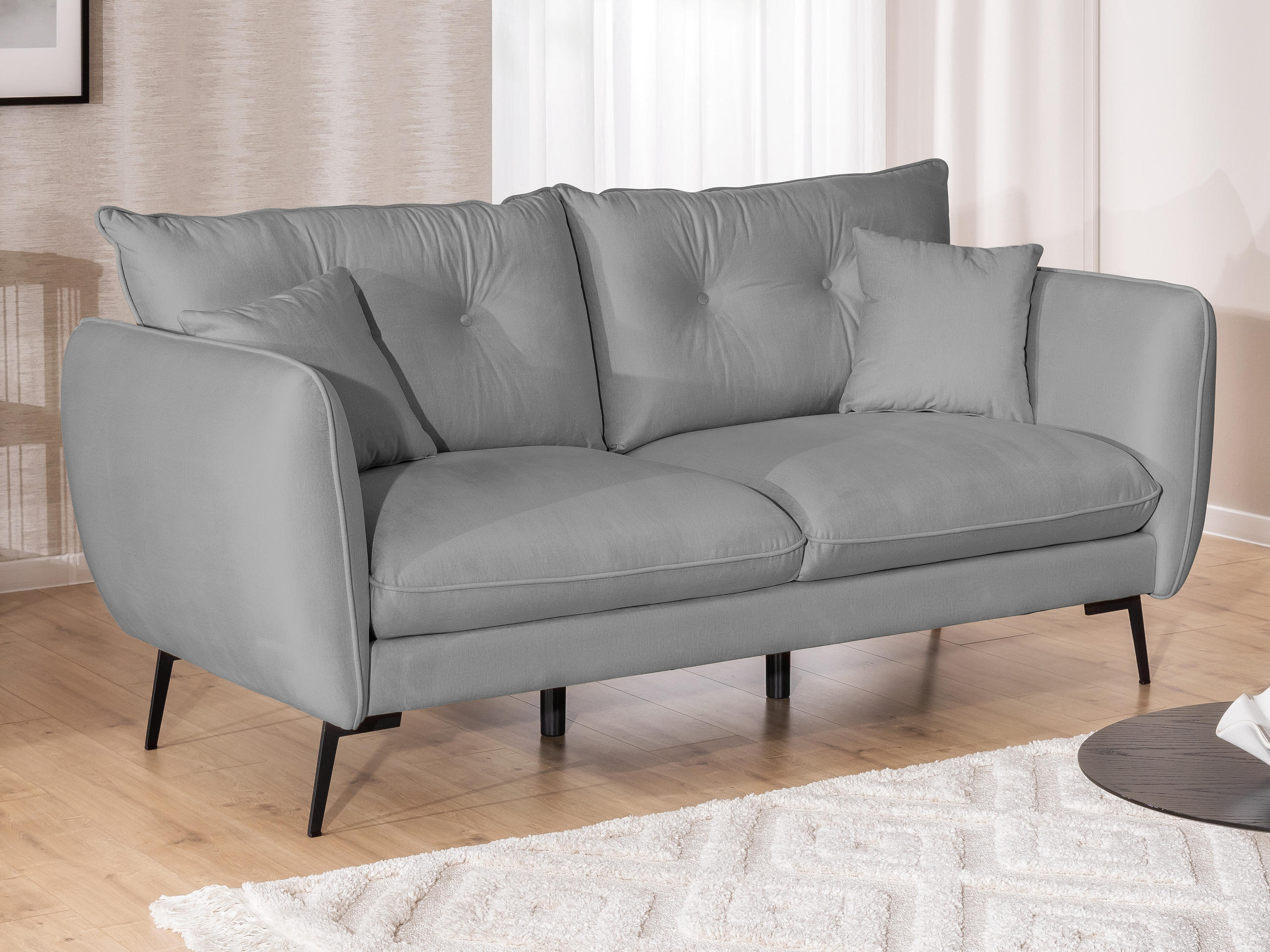 3-SITZER-SOFA Nordloft Hellgrau Samt - Hellgrau/Schwarz, Holz/Textil (204/86/100cm) - S-Style Möbel