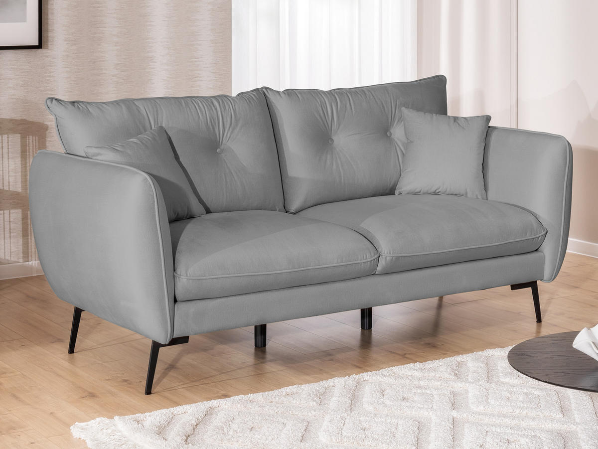 SITZGARNITUR 3+2+1 Nordloft Hellgrau Samt - Hellgrau/Schwarz, Holz/Textil (204/86/100cm) - S-Style Möbel
