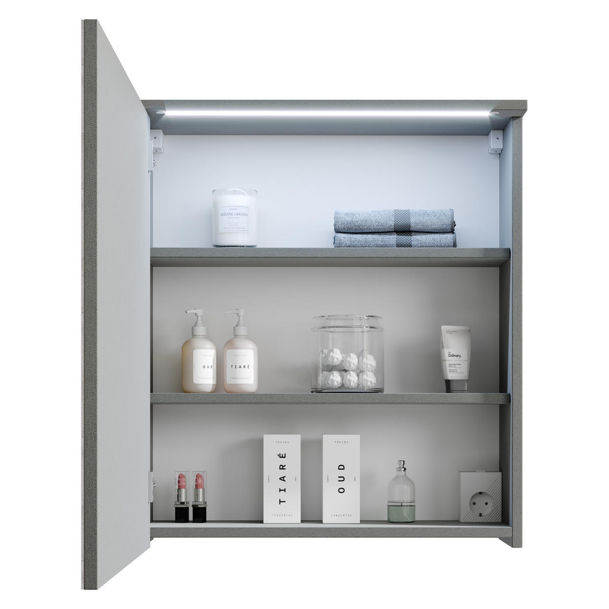 SPIEGELSCHRANK DUO 60x068x23 cm LED Steckdose - Grau, Holzwerkstoff (60/68/23cm) - Aileenstore