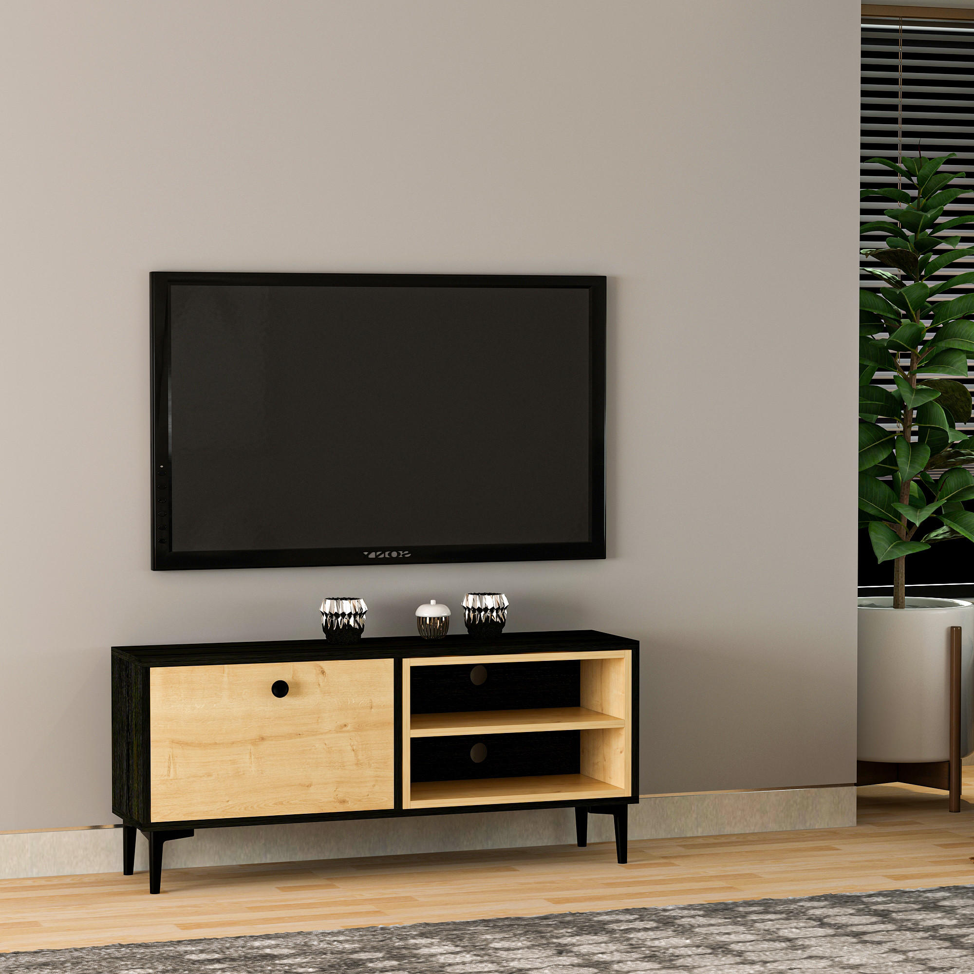 TV-LOWBOARD Alto Safir Schwarz Holzoptik 9642 - Beige/Schwarz, Holzwerkstoff/Metall (120/53.6/29.6cm) - moebel17