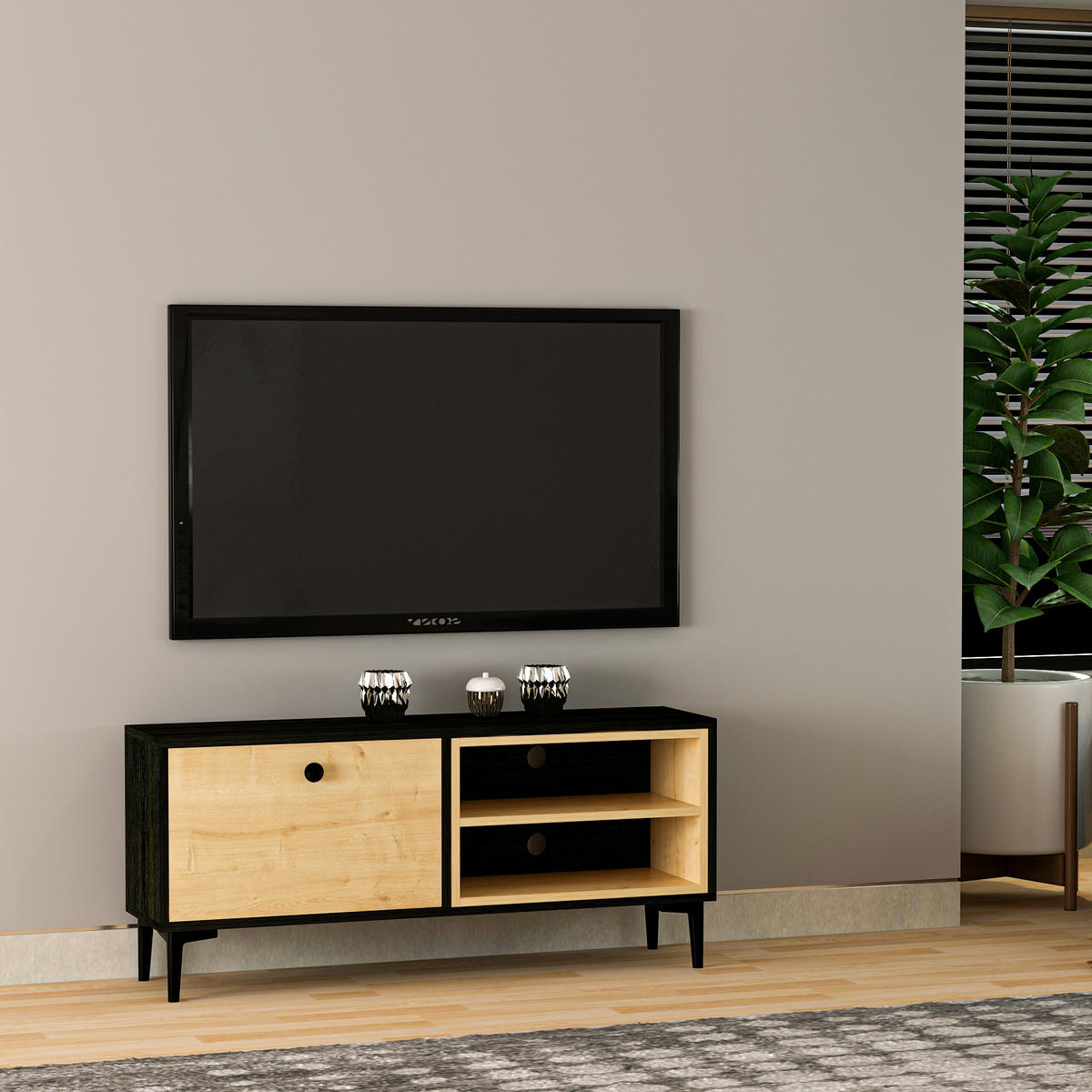 TV-LOWBOARD Alto Safir Schwarz Holzoptik 9642 - Beige/Schwarz, Holzwerkstoff/Metall (120/53.6/29.6cm) - moebel17