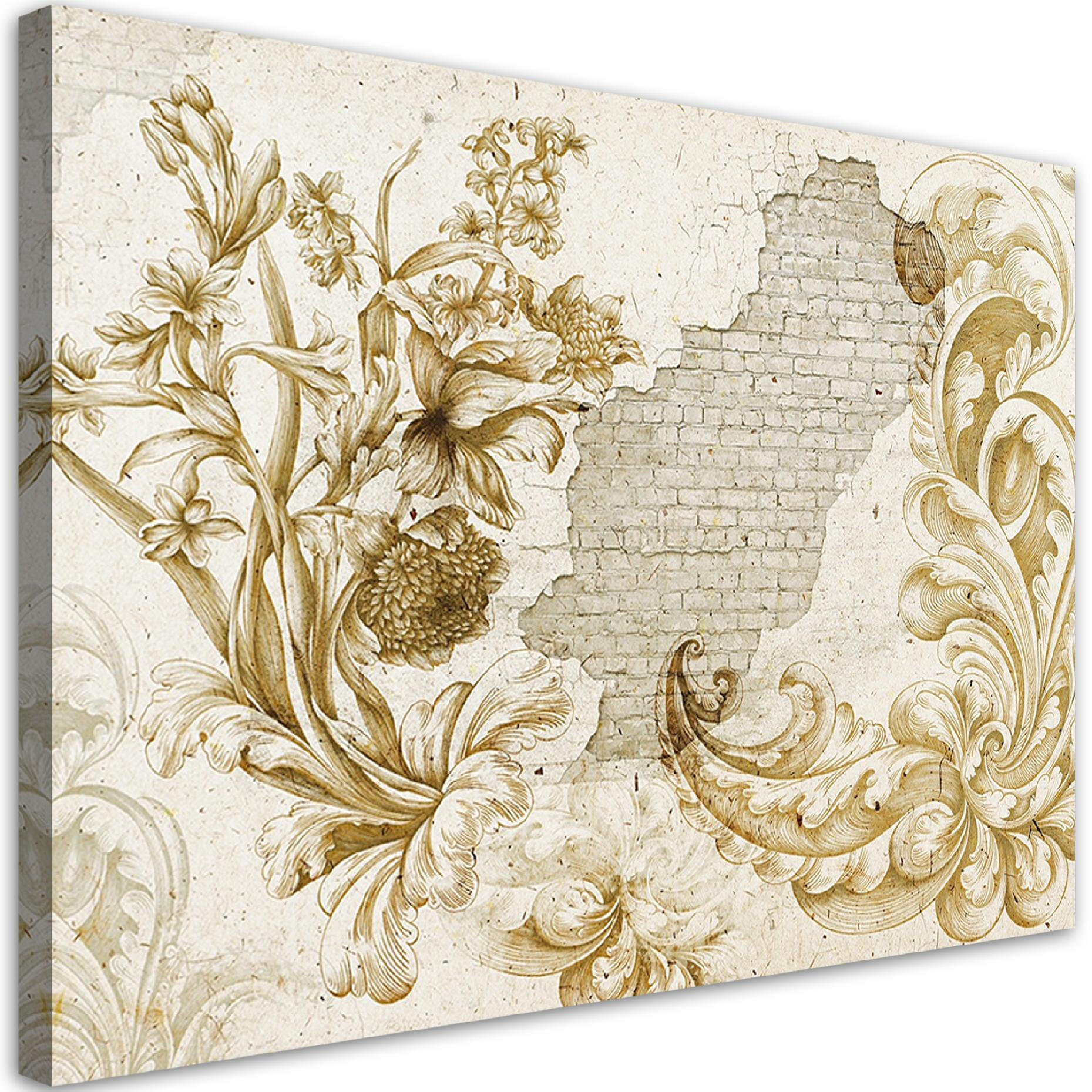 WANDBILD vögel und blätter auf fresko - Gelb, Textil (60/40cm) - Feeby