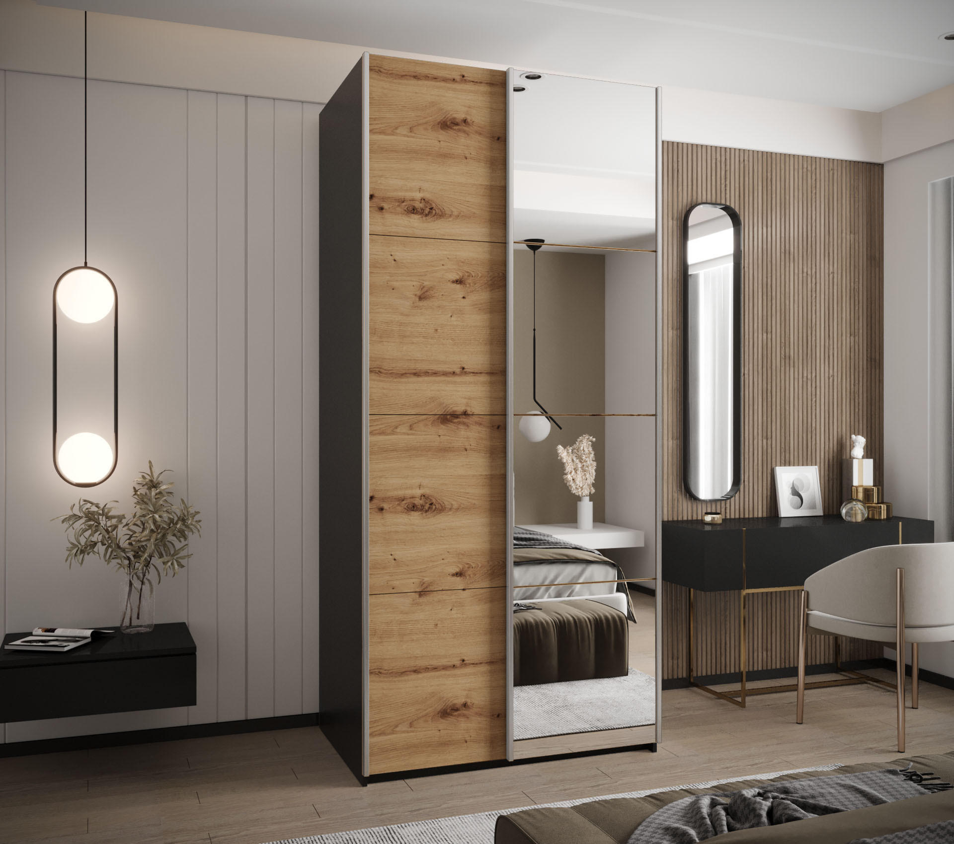 SCHWEBETÜRENSCHRANK 245,5/120/64 2-türig - Silberfarben/Schwarz, Holz/Metall (120/245/64cm) - Abiks Möbel