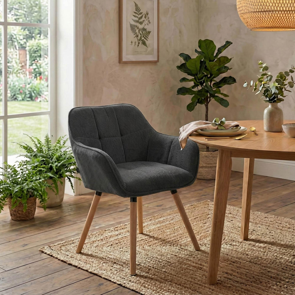 ESSZIMMERSTUHL Cord Dunkelgrau - Eukalyptusholzfarben/Dunkelgrau, Holz/Textil (65/82/64cm) - CLP