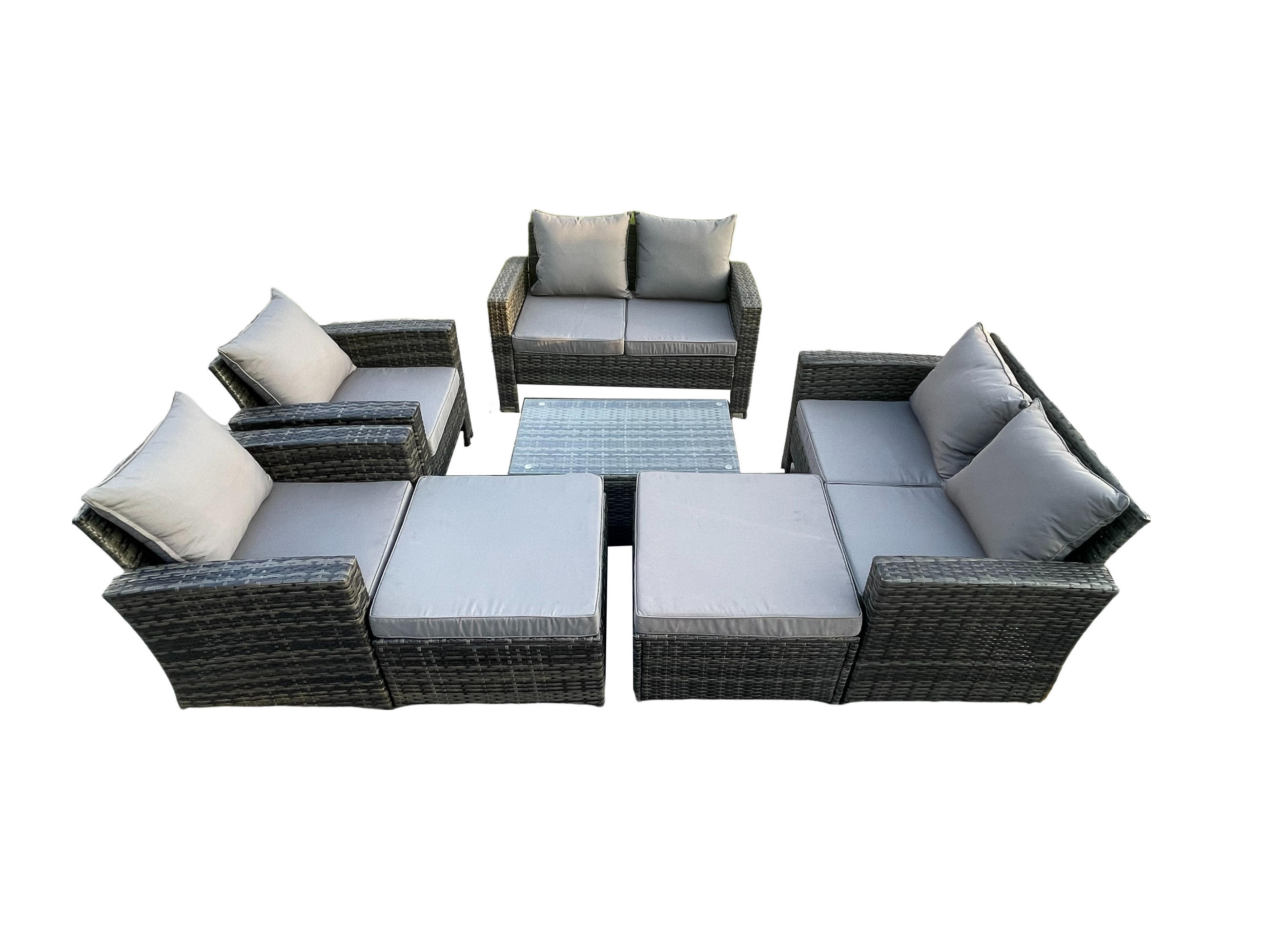 GARTENSOFA Hohe Rückenlehne Polyrattan Dunkelgrau 8-Sitzer - Dunkelgrau, Metall - Fimous