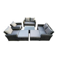 GARTENSOFA Hohe Rückenlehne Polyrattan Dunkelgrau 8-Sitzer - Dunkelgrau, Metall - Fimous