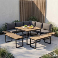 LOUNGESET - 3-teilig - Eisen / Webstoff - Dunkelgrau - Schwarz/Grau, Holz/Metall - home24