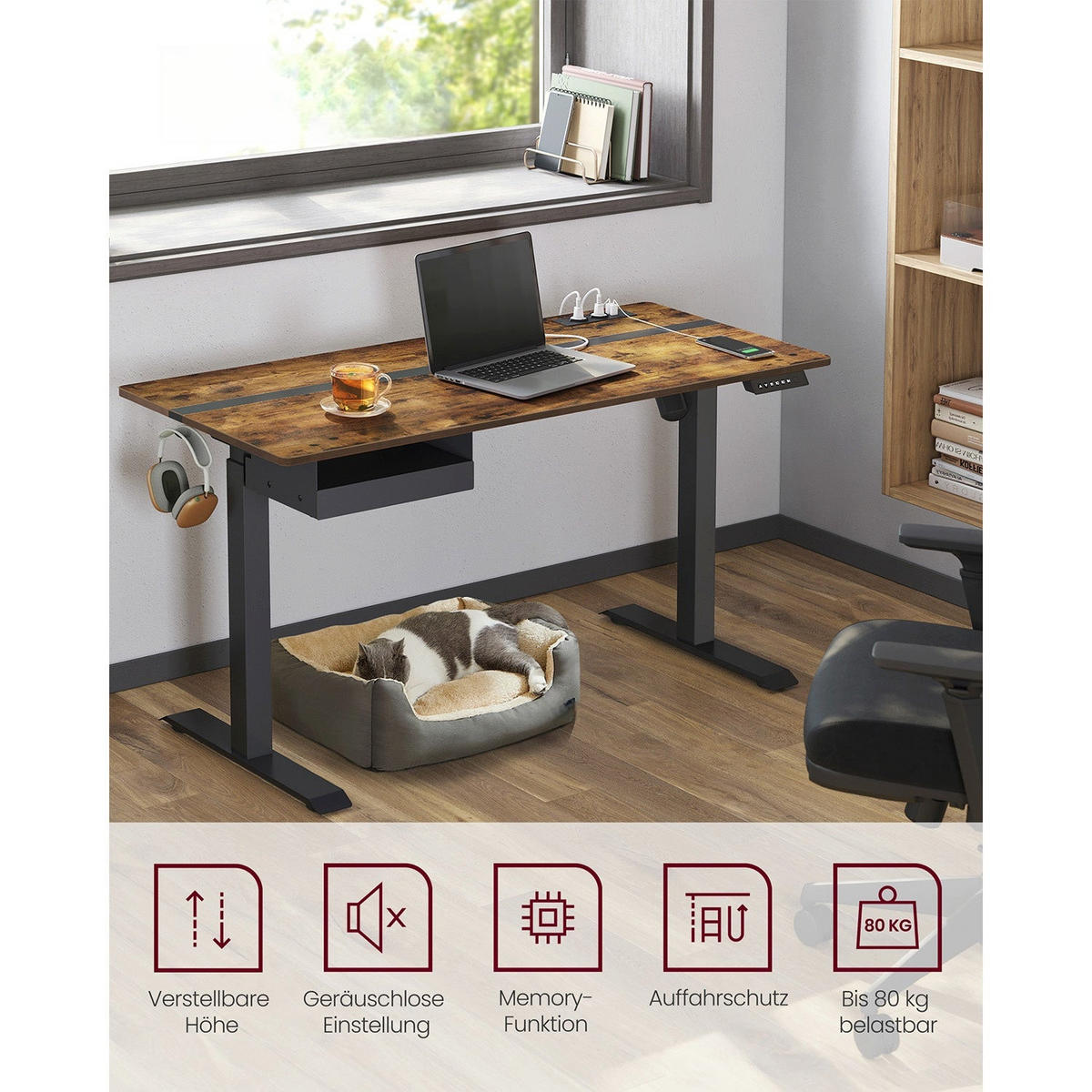 HÖHENVERSTELLBARER SCHREIBTISCH MINSK - Braun, Holzwerkstoff (60/140/120cm) - Hansiro