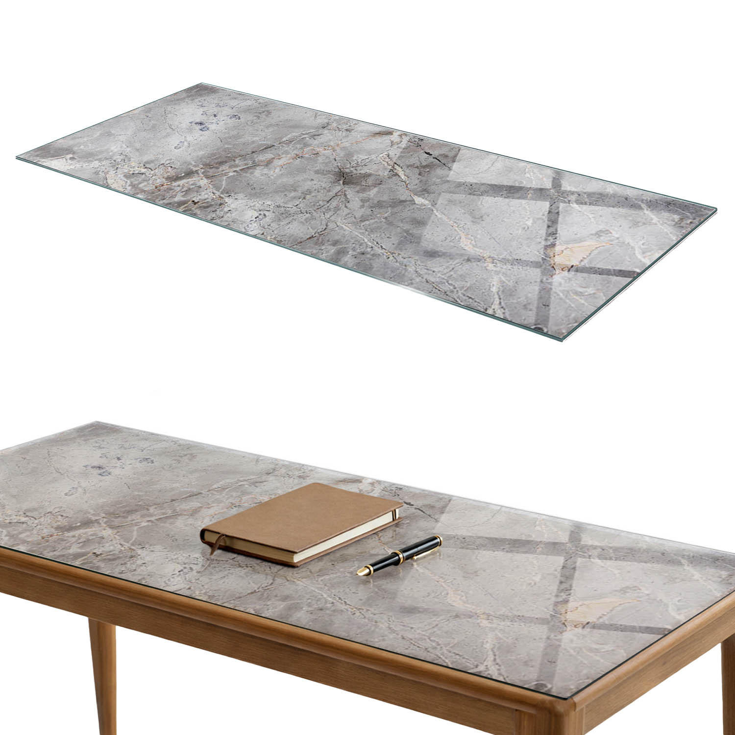 TISCHPLATTE 125x50 cm Muster aus Naturmarmor - Dunkelgrau, Glas (0.4/125/50cm) - TULUP