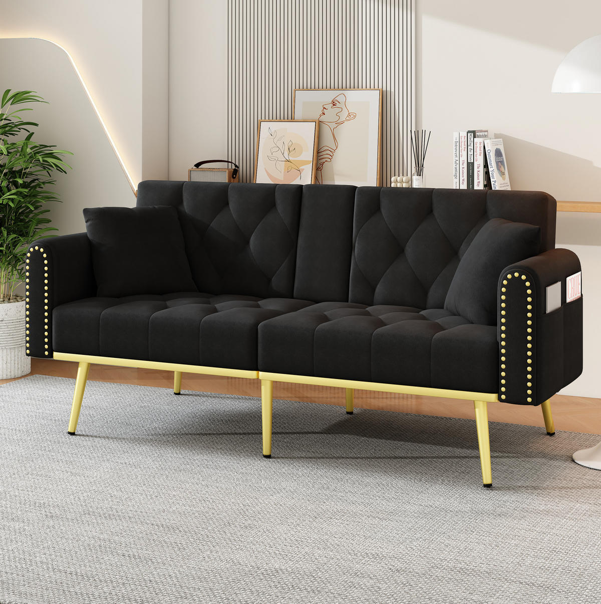 SCHLAFSOFA 175/89 cm Liegefläche in Schwarz – mit 3-fach verstellbarer Rückenlehne - Schwarz, Textil (73.5/175/80cm) - BEAOK