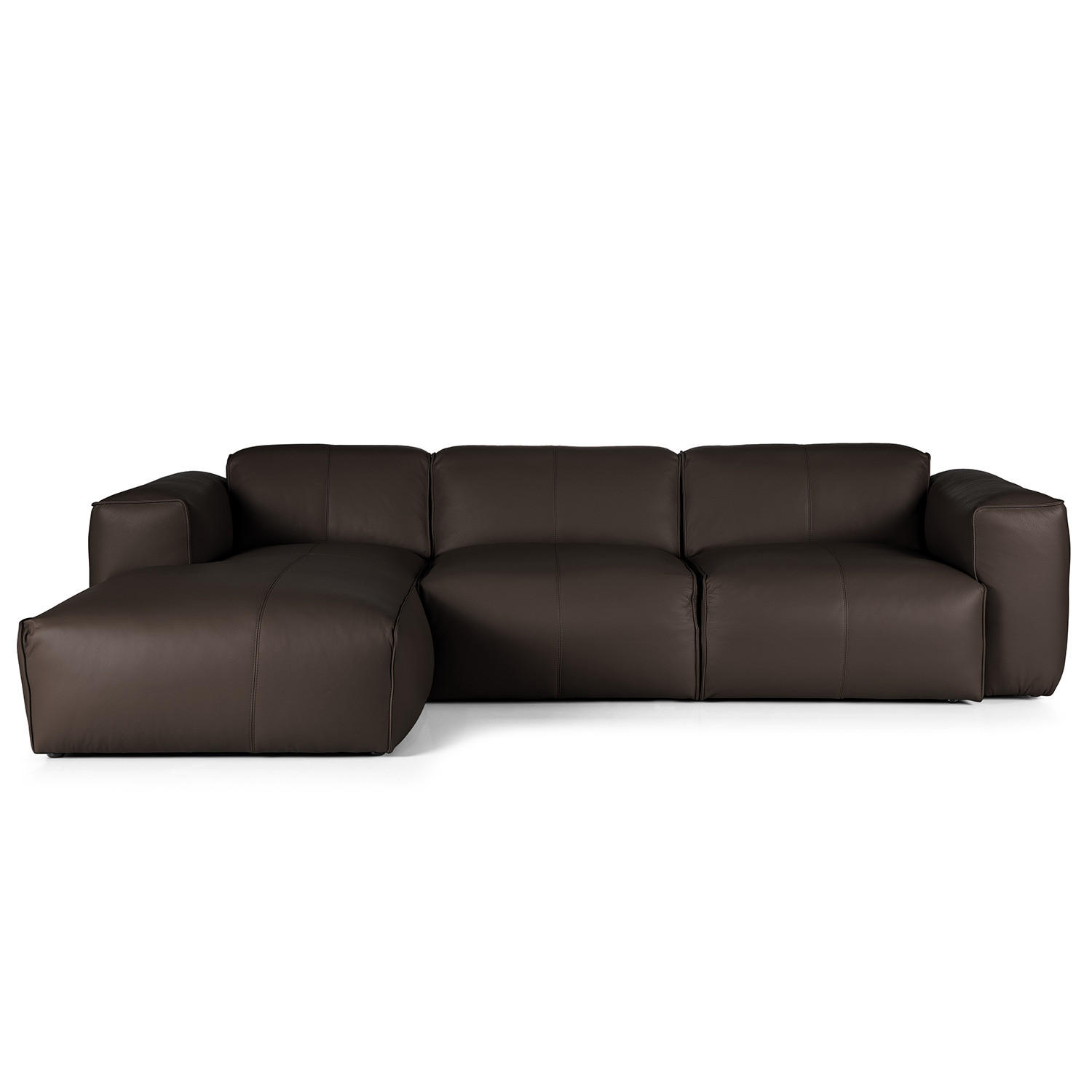 3-SITZER ECKSOFA mit Longchair - Dunkelbraun/Schwarz, Leder/Kunststoff (284/173cm) - home24
