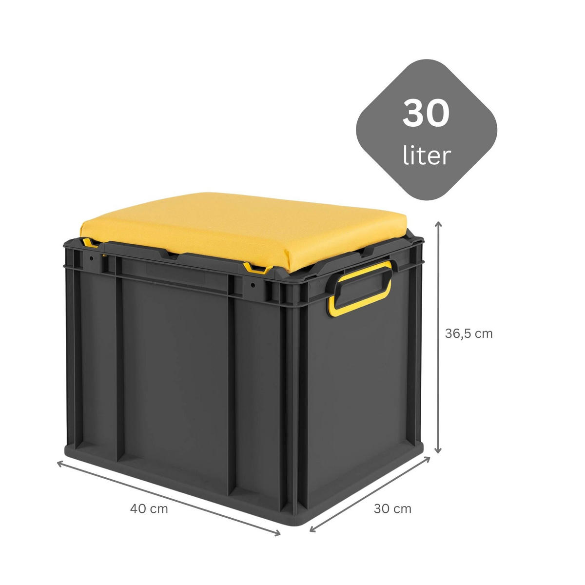EUROBOX NextGen Seat Box Gelb, HxBxT 36,5x30x40cm, 30 Liter, Griffe geschlossen, Schwarz - Schwarz, Kunststoff (30/36.5/40cm) - PROREGAL