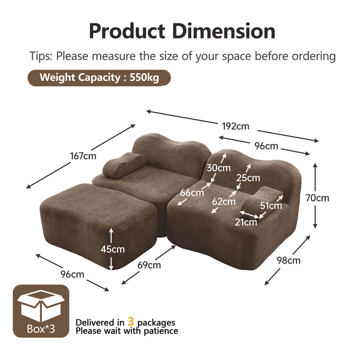 2-SITZER ECKSOFA Samt Braun mit Hocker - Braun, Textil (192/167cm) - WISHDOR
