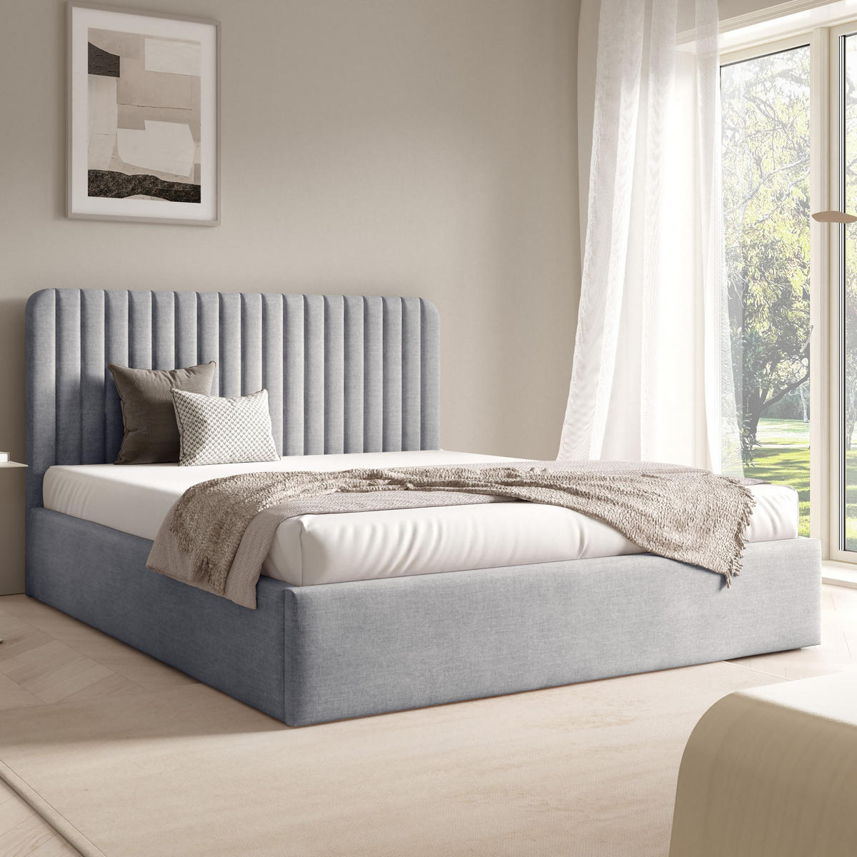 POLSTERBETT BEA II mit Bettkasten 180x200Doppelbett mit Stauraum|Lattenrost|Boxspringbett-Optik|ohne Matratze Hellgrau - Hellgrau, Holz (180/200cm) - Furnistar