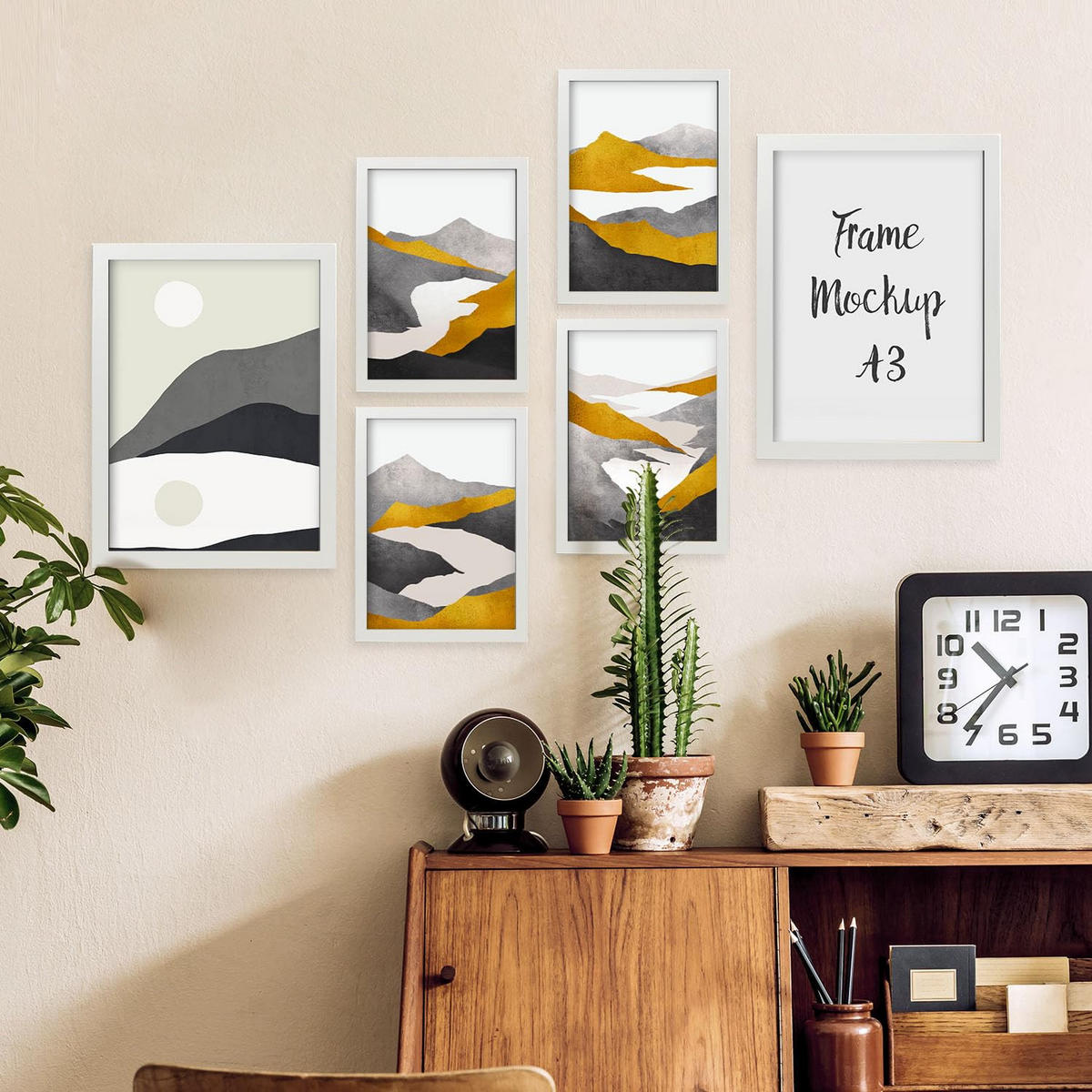 POSTER Set Mit 6 Bergrahmen In Kulissen Abstracts Ästhetische Dekorative Gemälde Für Ihr Wohnzimmer, Schlafzimmer, Zuhause A3 & A4 Weißer Rahmen - Weiß, Papier (29/3cm) - Nacnic