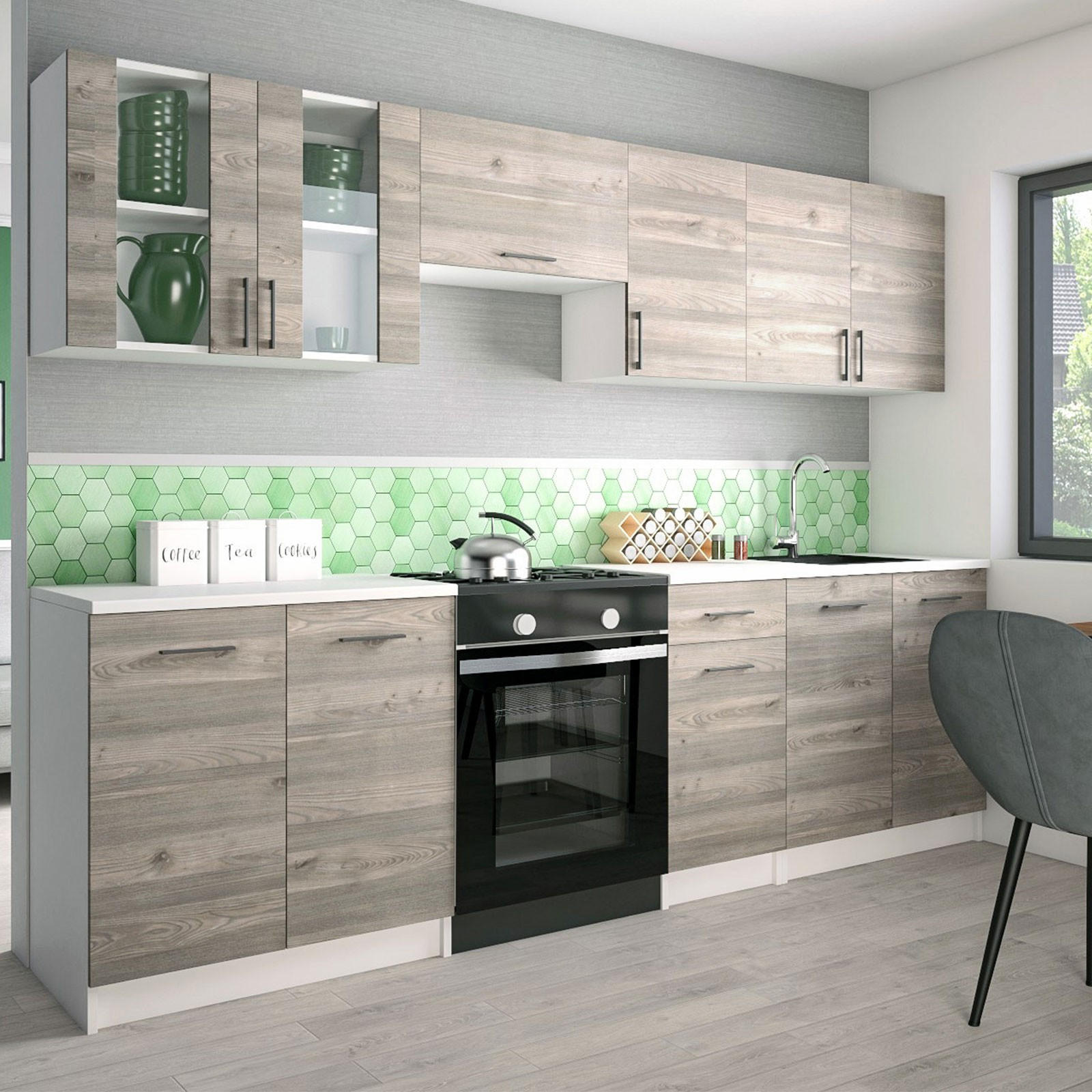 KÜCHENZEILE LECO 260 eiche nelson - Dunkelbraun, Holzwerkstoff (260/82/46cm) - roe furniture