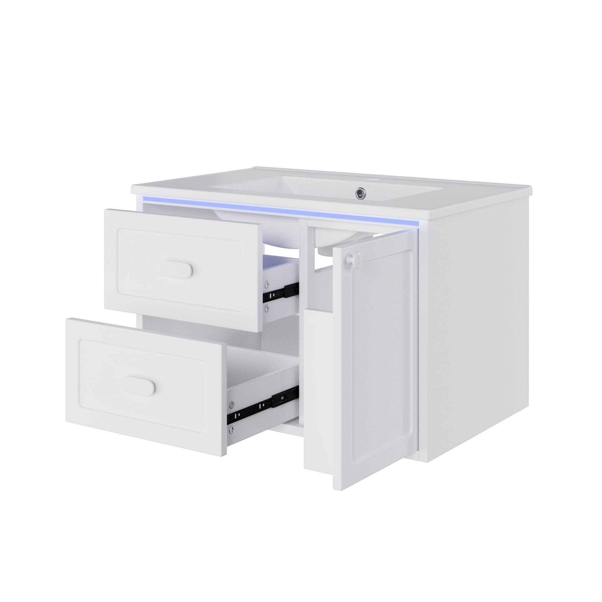 WANDHÄNGENDES Badmöbel Set mit LED,Waschtisch Weiß mit Unterschrank 76 cm - Weiß, Holz/Keramik (46/51/76cm) - PARAFTA HOME