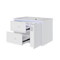 WANDHÄNGENDES Badmöbel Set mit LED,Waschtisch Weiß mit Unterschrank 76 cm - Weiß, Holz/Keramik (46/51/76cm) - PARAFTA HOME