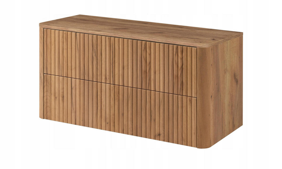 WASCHBECKENUNTERSCHRANK LINEA hängend geriffelt Eiche dunkelbraun mit Waschtischplatte 100/48/44 cm - Braun, Holzwerkstoff (100/48.4/43.7cm) - Rodan