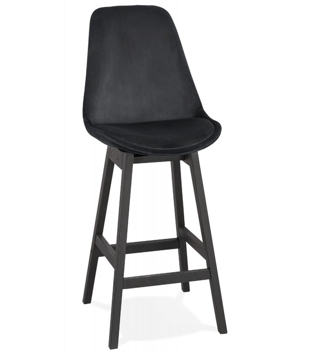 BARHOCKER mittelhoch mit Samt Sitz MORISS, Schwarz 48x56x103 cm - Schwarz, Eichenholz/Holz (48/103/56cm) - KADIMA DESIGN