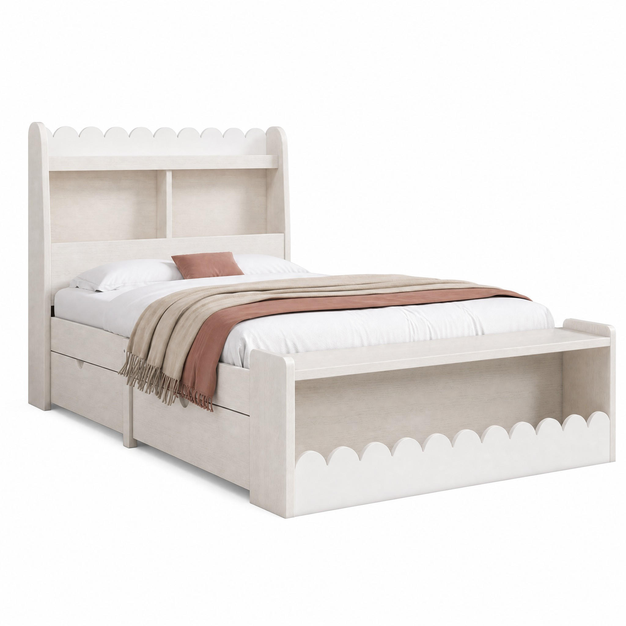 KINDERBETT mit Schubladen, Regal und Sitzbank 90x190 cm Weiß/Eichefarben - Weiß, Holz (90/190cm) - Meubliv