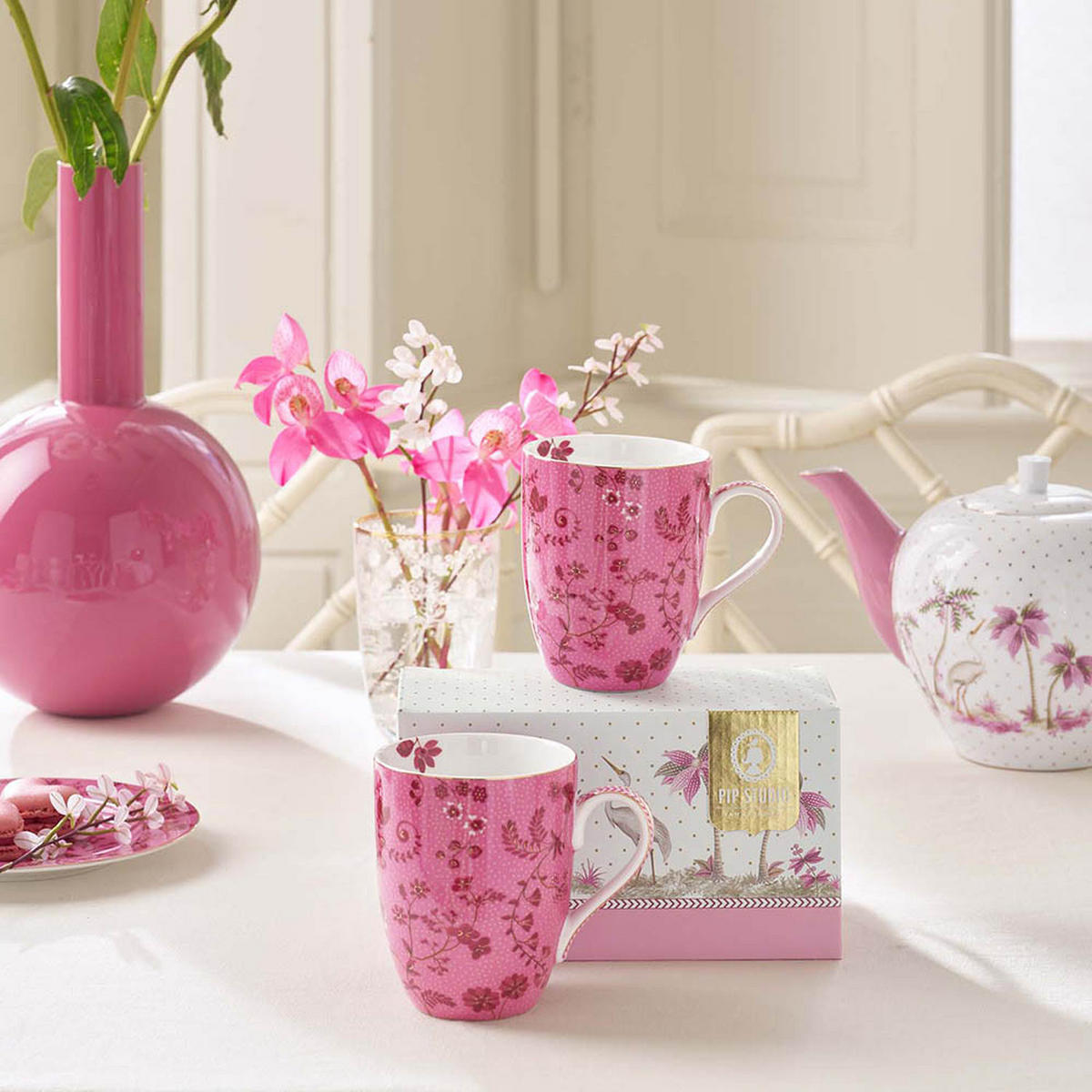 BECHER 2er-Set Large jolie blumen rosa 350 ml - Rosa, Keramik (0.35L) - Pip Studio