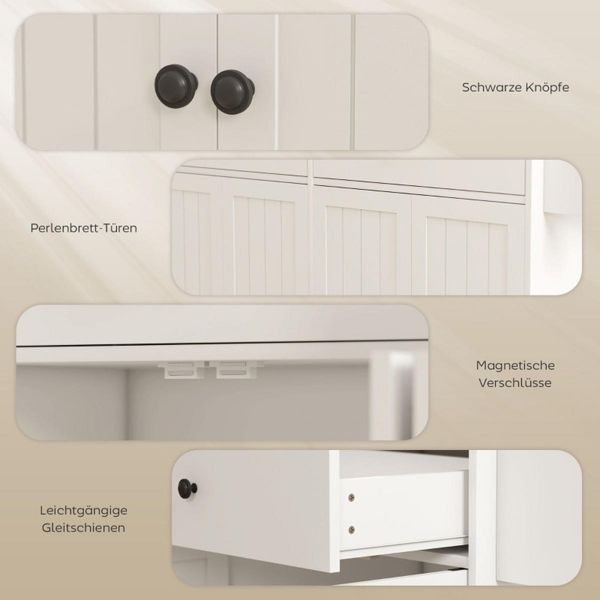 KÜCHENINSEL 147x43x89cm Weiß mit 2 Schränken,Gewürzregal & 5 Rollen - Weiß, Holz (147/89/43cm) - Modfu