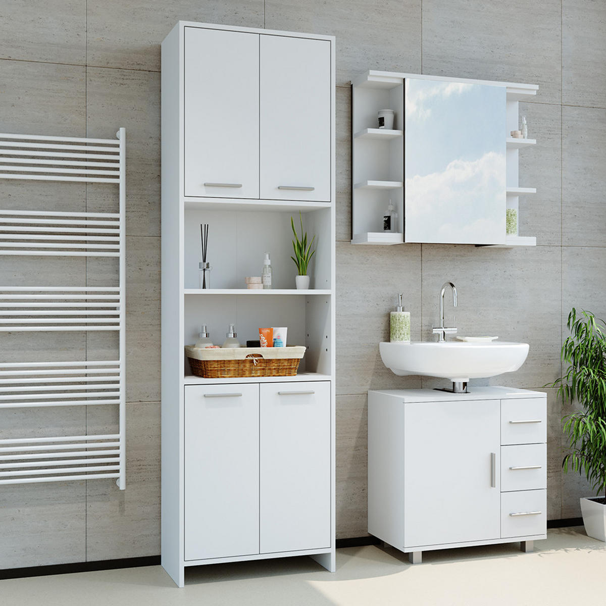 BADSCHRANK Maris Weiß 56.1 x 190 cm - Weiß, Holzwerkstoff (56.1/190/30cm) - Vicco