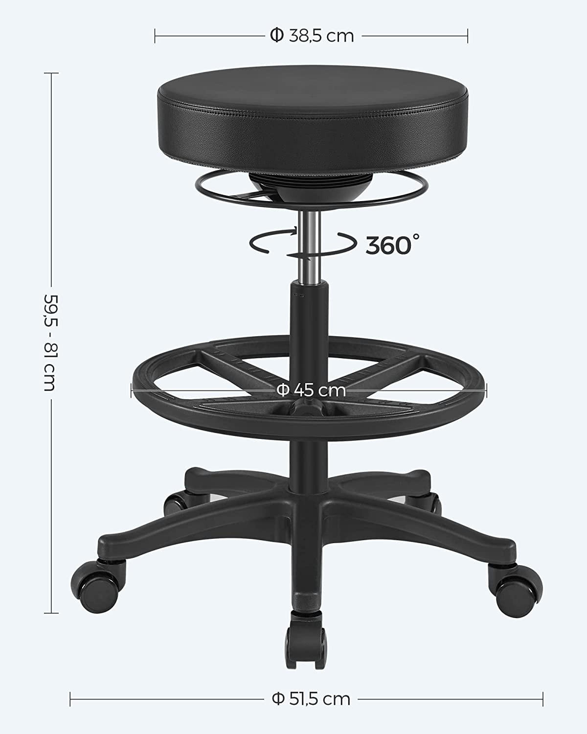 ARBEITSHOCKER BÜROHOCKER - Schwarz, Textil (51.5/81/51.5cm) - Hansiro