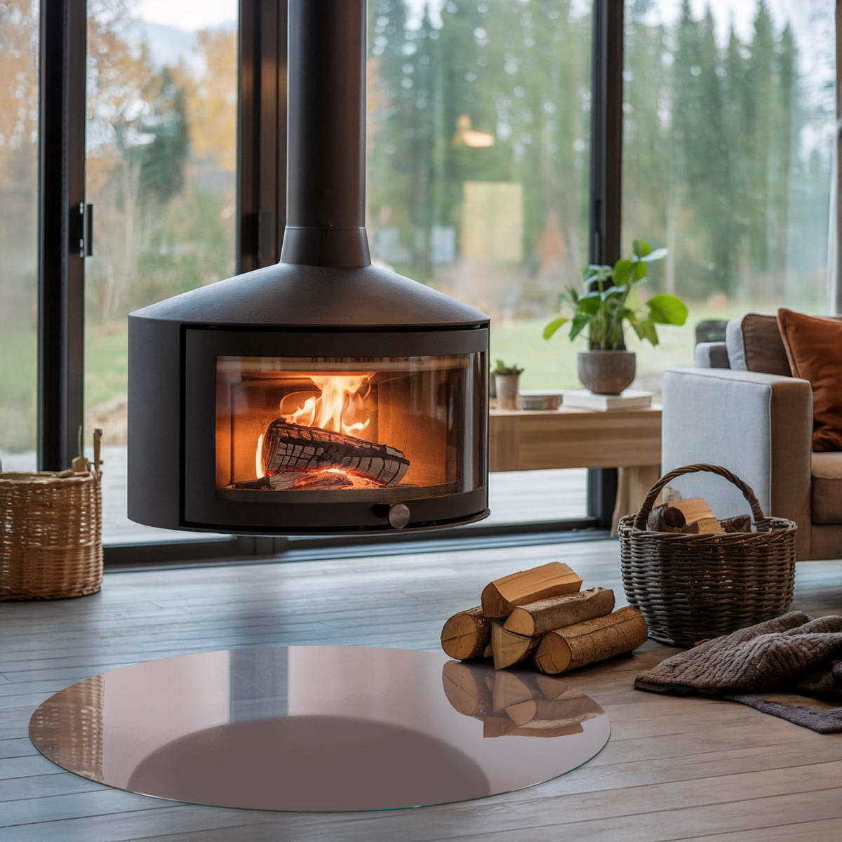 GLASPLATTE für Kamin Ø 100 cm - Pink, Glas (100/100/0.4cm) - TULUP