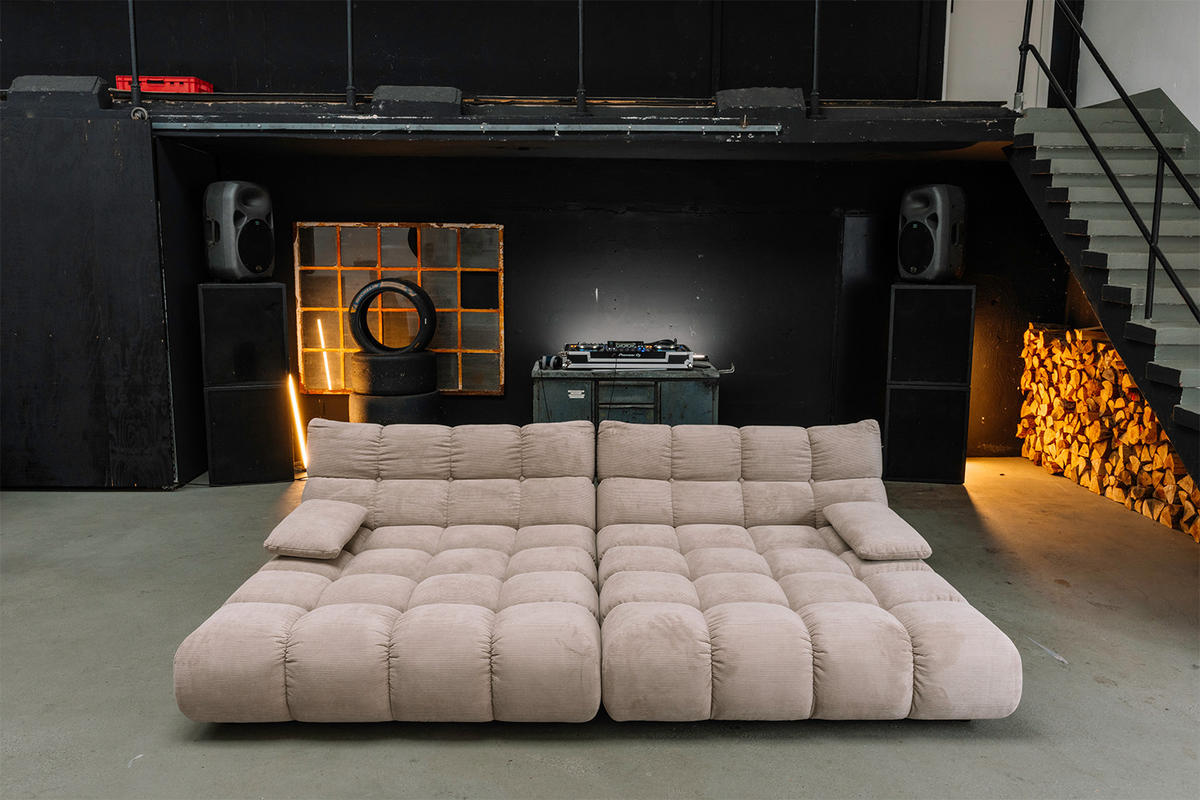 BIG SOFA VIVIEN Beige Cord - Beige/Schwarz, Kunststoff/Textil (296/85/178cm) - KAWOLA