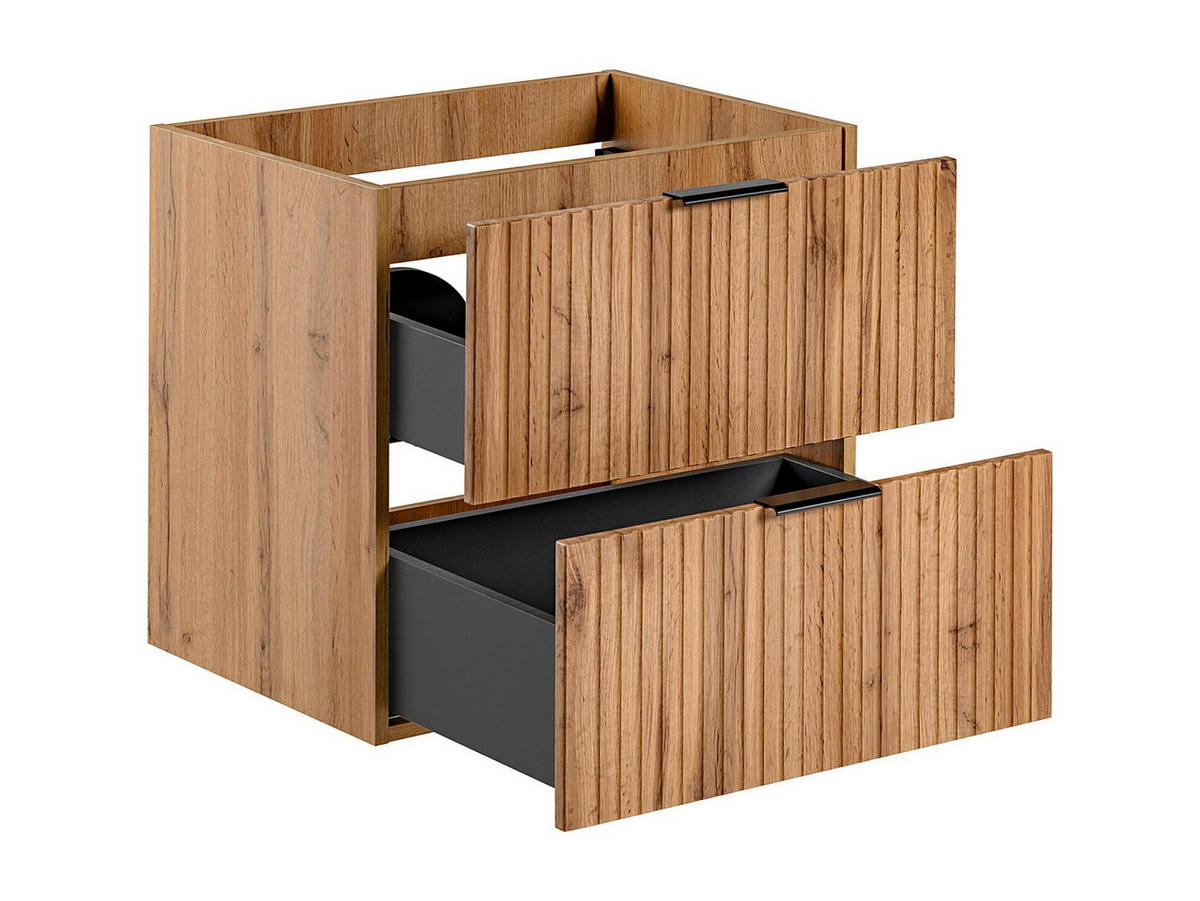 WASCHBECKENUNTERSCHRANK hängend - Streifenoptik - Holzfarben hell - 60 cm - ZEVARA - Naturfarben, Holz (60/57/46cm) - Vente-Unique