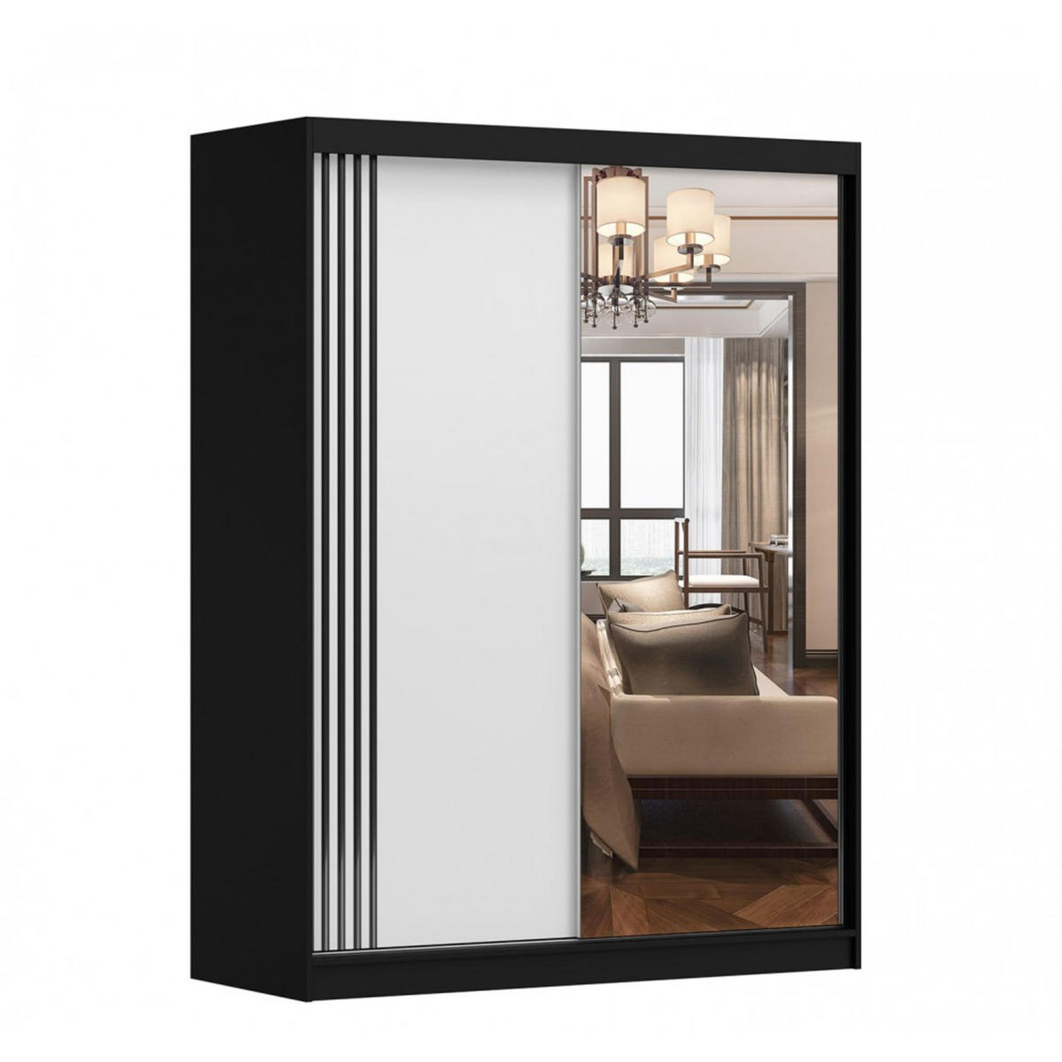 SCHIEBETÜRENSCHRANK - Lara 07 (Schwarz + Weiß) - Schwarz/Weiß, Holzwerkstoff/Metall (150/200/61cm) - Möblo